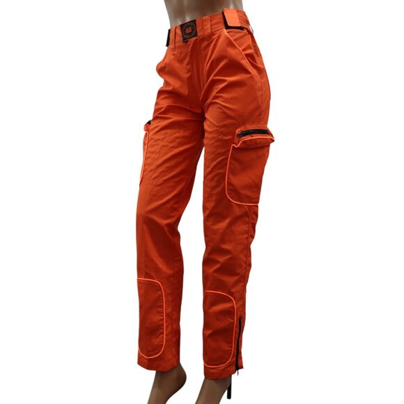 LE CHATEAU Y2K Bold Orange UTILITY Cargo Pants CINCHED velcro waistband Size 5/6 - Picture 3 of 7